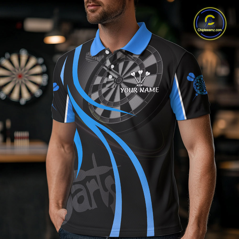 Black And Blue Darts Jersey For Men Custom Team Polo & Quarter Zip Darts Shirt Uniform TDM5411