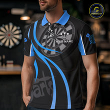 Load image into Gallery viewer, Black And Blue Darts Jersey For Men Custom Team Polo &amp; Quarter Zip Darts Shirt Uniform TDM5411
