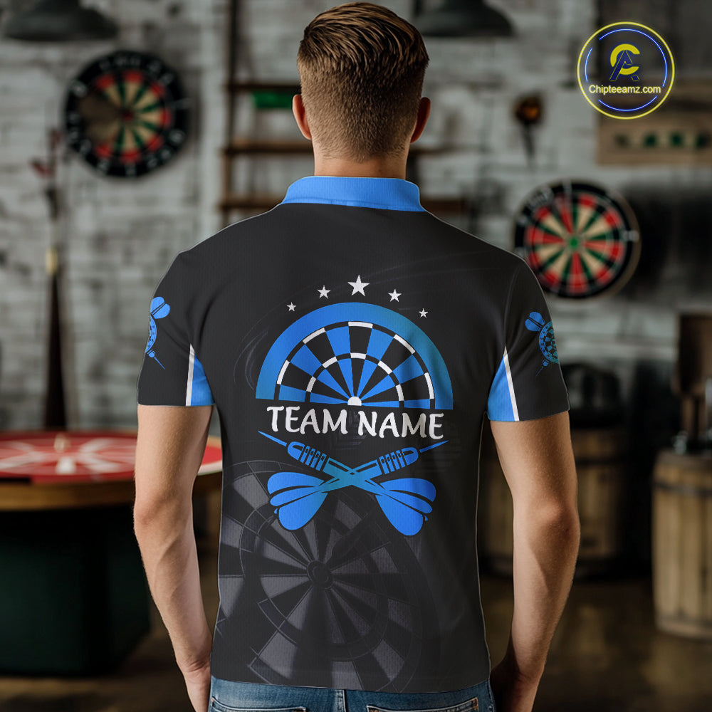 Black And Blue Darts Jersey For Men Custom Team Polo & Quarter Zip Darts Shirt Uniform TDM5411