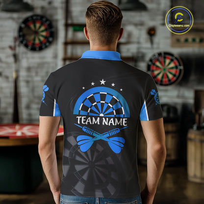 Black And Blue Darts Jersey For Men Custom Team Polo & Quarter Zip Darts Shirt Uniform TDM5411