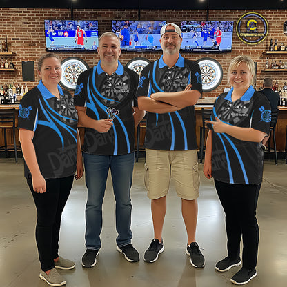 Black And Blue Darts Jersey For Women Custom Team Polo & Quarter Zip Darts Shirt Uniform TDM5411