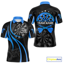 Load image into Gallery viewer, Black And Blue Darts Jersey For Men Custom Team Polo &amp; Quarter Zip Darts Shirt Uniform TDM5411
