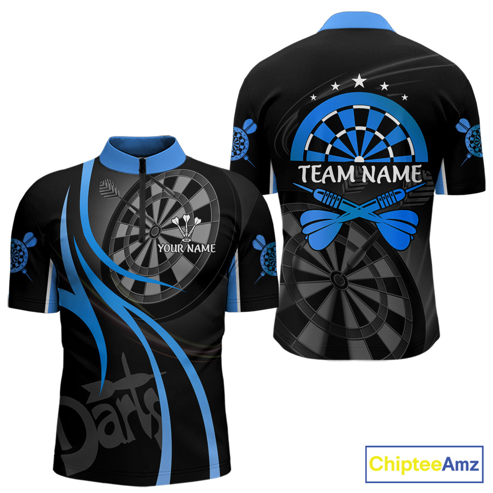 Black And Blue Darts Jersey For Men Custom Team Polo & Quarter Zip Darts Shirt Uniform TDM5411