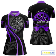 Load image into Gallery viewer, Black And Purple Darts Jersey For Women Custom Team Polo &amp; Quarter Zip Darts Shirt Uniform TDM5412