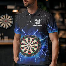 Load image into Gallery viewer, Grunge Black Blue Thunder Lightning Darts Polo &amp; Quarter Zip Custom Dart Shirts For Men Dart Jersey TDM3399