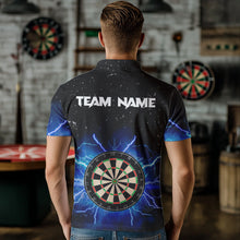 Load image into Gallery viewer, Grunge Black Blue Thunder Lightning Darts Polo &amp; Quarter Zip Custom Dart Shirts For Men Dart Jersey TDM3399