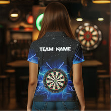 Load image into Gallery viewer, Grunge Black Blue Thunder Lightning Darts Polo &amp; Quarter Zip Custom Dart Shirts For Women Dart Jersey TDM3399