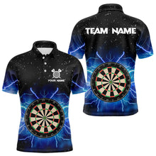 Load image into Gallery viewer, Grunge Black Blue Thunder Lightning Darts Polo &amp; Quarter Zip Custom Dart Shirts For Men Dart Jersey TDM3399