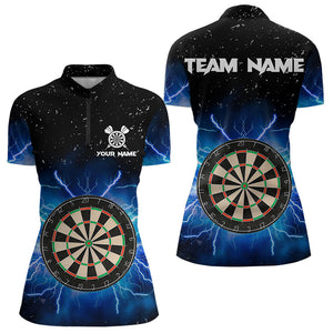 Grunge Black Blue Thunder Lightning Darts Polo & Quarter Zip Custom Dart Shirts For Women Dart Jersey TDM3399