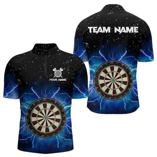 Grunge Black Blue Thunder Lightning Darts Polo & Quarter Zip Custom Dart Shirts For Men Dart Jersey TDM3399