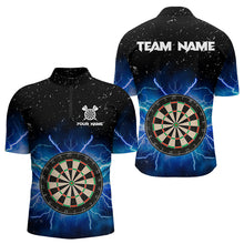 Load image into Gallery viewer, Grunge Black Blue Thunder Lightning Darts Polo &amp; Quarter Zip Custom Dart Shirts For Men Dart Jersey TDM3399