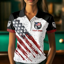 Load image into Gallery viewer, Black White Grunge American Flag Custom Billiard Shirts For Women, Patriotic Team Player Pool Jerseys TDM3405