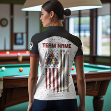 Load image into Gallery viewer, Black White Grunge American Flag Custom Billiard Shirts For Women, Patriotic Team Player Pool Jerseys TDM3405