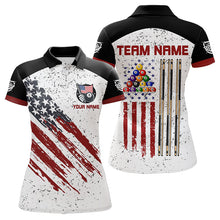 Load image into Gallery viewer, Black White Grunge American Flag Custom Billiard Shirts For Women, Patriotic Team Player Pool Jerseys TDM3405