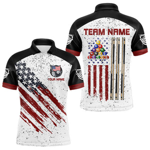 Black White Grunge American Flag Custom Billiard Shirts For Men, Patriotic Team Player Pool Jerseys TDM3405