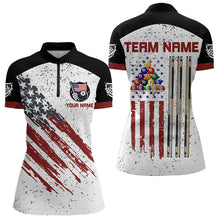 Load image into Gallery viewer, Black White Grunge American Flag Custom Billiard Shirts For Women, Patriotic Team Player Pool Jerseys TDM3405