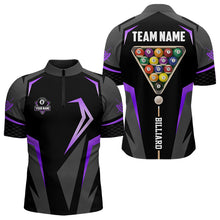 Load image into Gallery viewer, Personalized 8 Ball Pool Billiard Balls Polo &amp; 1/4 Zip For Men Custom Team Billiard Jersey | Purple TDM3534