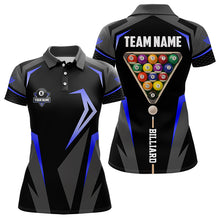 Load image into Gallery viewer, Personalized 8 Ball Pool Billiard Balls Polo &amp; 1/4 Zip For Women Custom Team Billiard Jersey | Blue TDM3535
