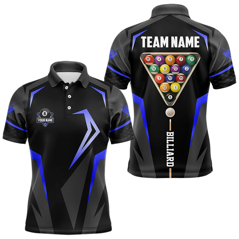 Personalized 8 Ball Pool Billiard Balls Polo & 1/4 Zip For Men Custom Team Billiard Jersey | Blue TDM3535