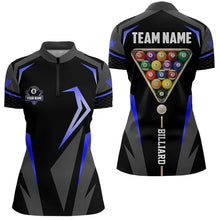 Load image into Gallery viewer, Personalized 8 Ball Pool Billiard Balls Polo &amp; 1/4 Zip For Women Custom Team Billiard Jersey | Blue TDM3535