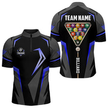 Load image into Gallery viewer, Personalized 8 Ball Pool Billiard Balls Polo &amp; 1/4 Zip For Men Custom Team Billiard Jersey | Blue TDM3535