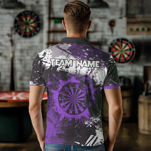 Load image into Gallery viewer, Custom Purple Grunge Darts Shirt With Pocket Option For Men, Darts Jersey TDM3537
