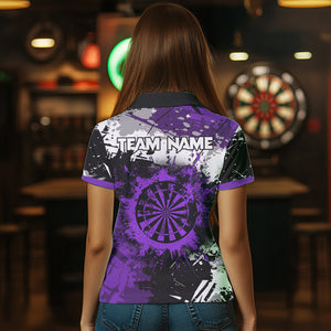 Custom Purple Grunge Darts Shirt With Pocket Option For Women, Darts Jersey TDM3537