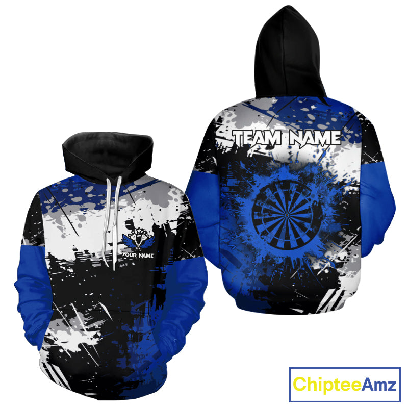 Custom Blue Grunge Darts Hoodie For Men And Women Custom Darts Jersey, Darts League Team Shirts TDM3538