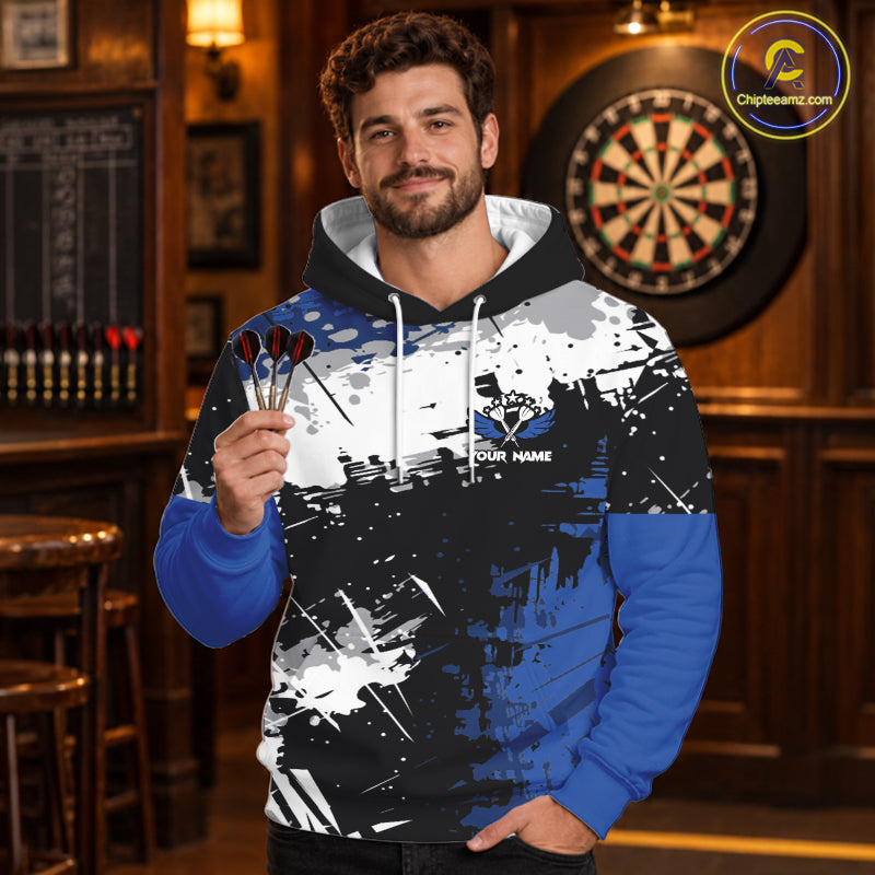 Custom Blue Grunge Darts Hoodie For Men And Women Custom Darts Jersey, Darts League Team Shirts TDM3538