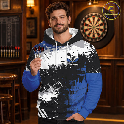 Custom Blue Grunge Darts Hoodie For Men And Women Custom Darts Jersey, Darts League Team Shirts TDM3538