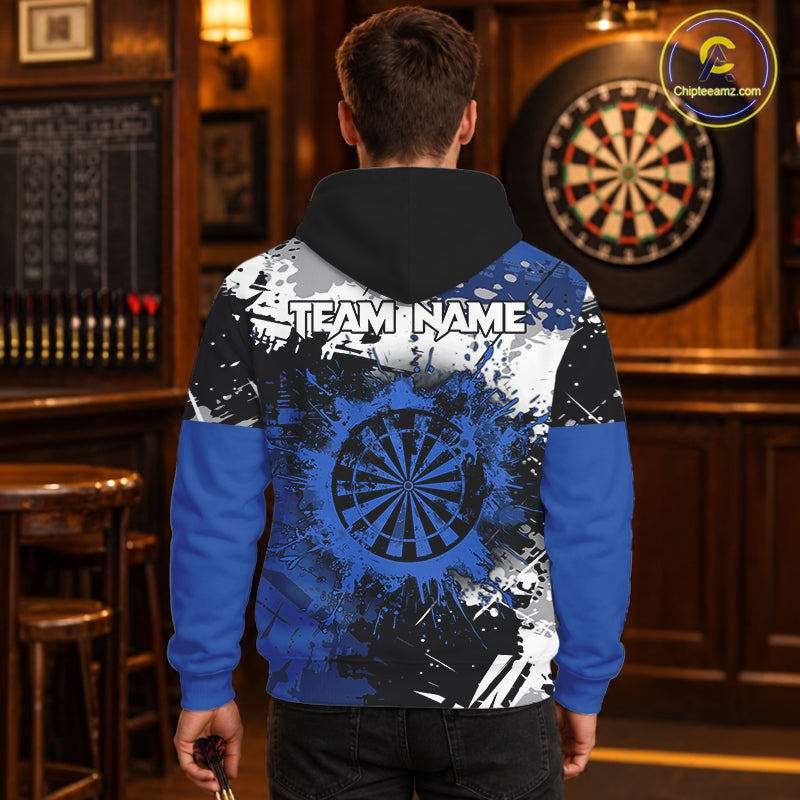 Custom Blue Grunge Darts Hoodie For Men And Women Custom Darts Jersey, Darts League Team Shirts TDM3538