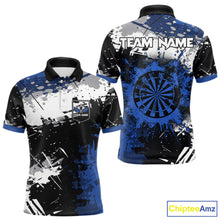 Load image into Gallery viewer, Custom Blue Grunge Darts Shirt With Pocket Option For Men, Dart Team Jersey TDM3538