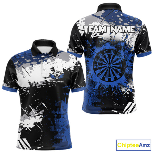 Custom Blue Grunge Darts Shirt With Pocket Option For Men, Dart Team Jersey TDM3538