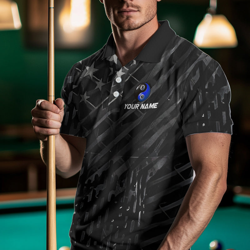 Black US Flag Ying And Yang 8 Ball & 10 Ball Custom Billiard Shirts For Men Funny Billiard Jerseys TDM3540