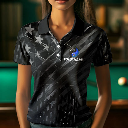 Black US Flag Ying And Yang 8 Ball & 10 Ball Custom Billiard Shirts For Women Funny Billiard Jerseys TDM3540