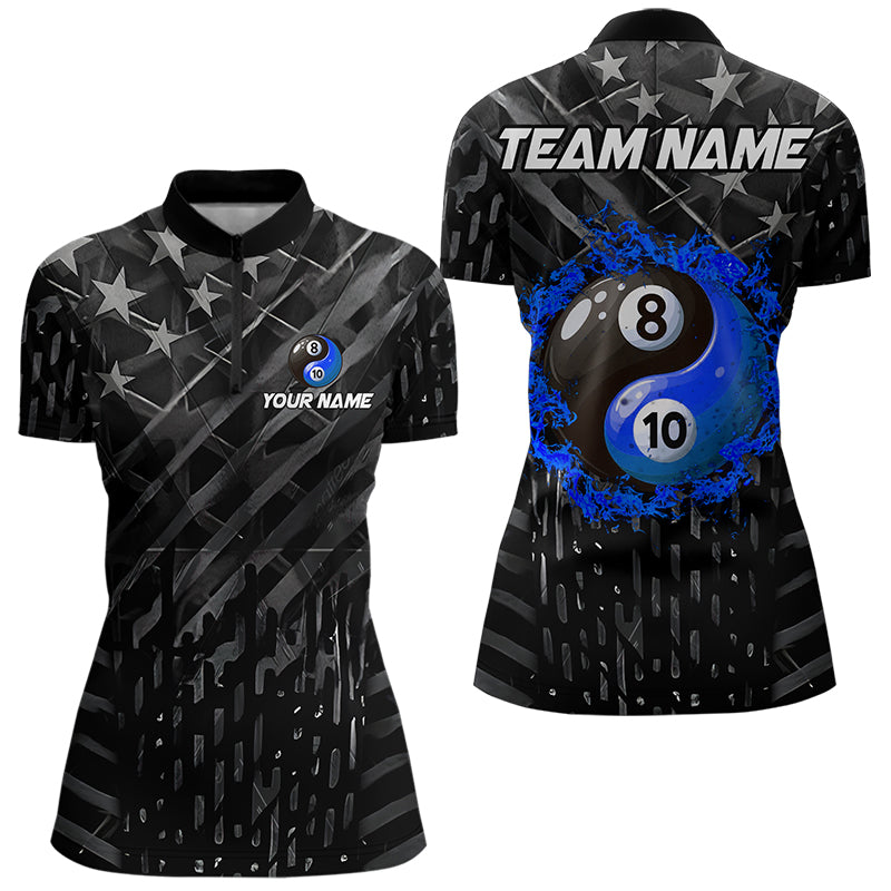 Black US Flag Ying And Yang 8 Ball & 10 Ball Custom Billiard Shirts For Women Funny Billiard Jerseys TDM3540