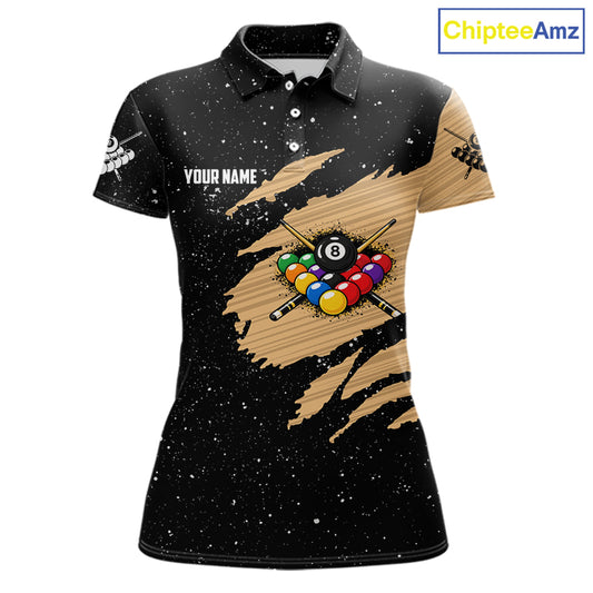 Custom Grunge American Flag 8 Ball Billiard Polo & 1/4 Zip For Women, Pool Team Jersey |Beige TDM5901