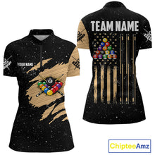 Load image into Gallery viewer, Custom Grunge American Flag 8 Ball Billiard Polo &amp; 1/4 Zip For Women, Pool Team Jersey |Beige TDM5901