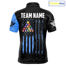 Load image into Gallery viewer, Custom Grunge American Flag 8 Ball Billiard Polo &amp; 1/4 Zip For Men, Pool Team Jersey |Blue TDM5902