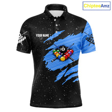 Load image into Gallery viewer, Custom Grunge American Flag 8 Ball Billiard Polo &amp; 1/4 Zip For Men, Pool Team Jersey |Blue TDM5902