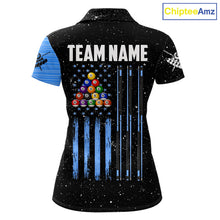 Load image into Gallery viewer, Custom Grunge American Flag 8 Ball Billiard Polo &amp; 1/4 Zip For Women, Pool Team Jersey |Blue TDM5902
