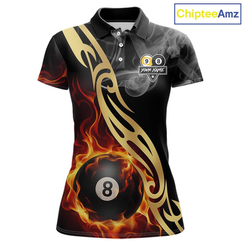 8 Ball & 9 Ball Flame Smoke Tribal Billiard Shirt For Women Custom Pool Team Jersey Polo & 1/4 Zip TDM5907