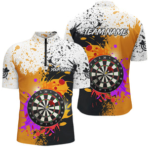 Black Yellow 3D Dart Board Grunge Style Men Quarter-Zip Shirts Custom Dart Attire Jerseys TDM1209