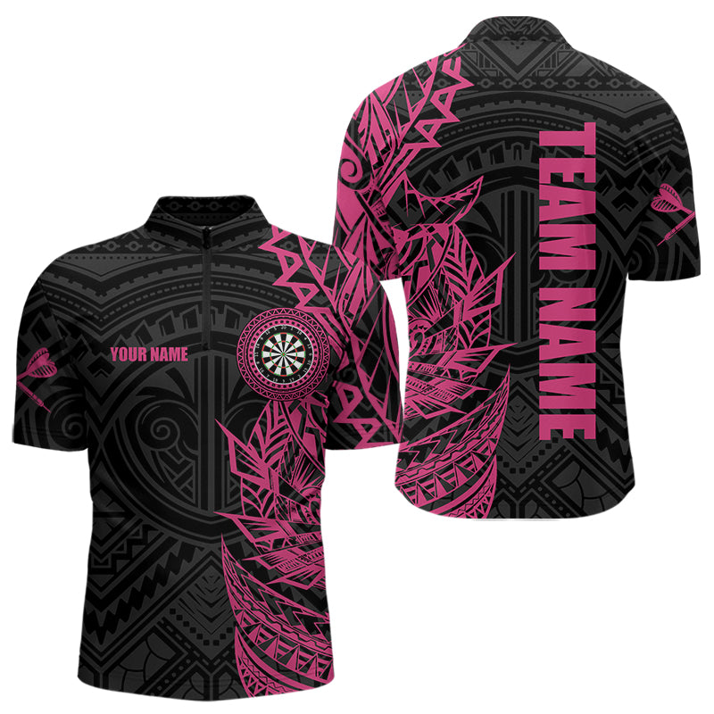 Personalized Pink Black Tribal Darts Polo & Quarter Zip Custom Dart Shirts For Men Dart Jerseys TDM3700