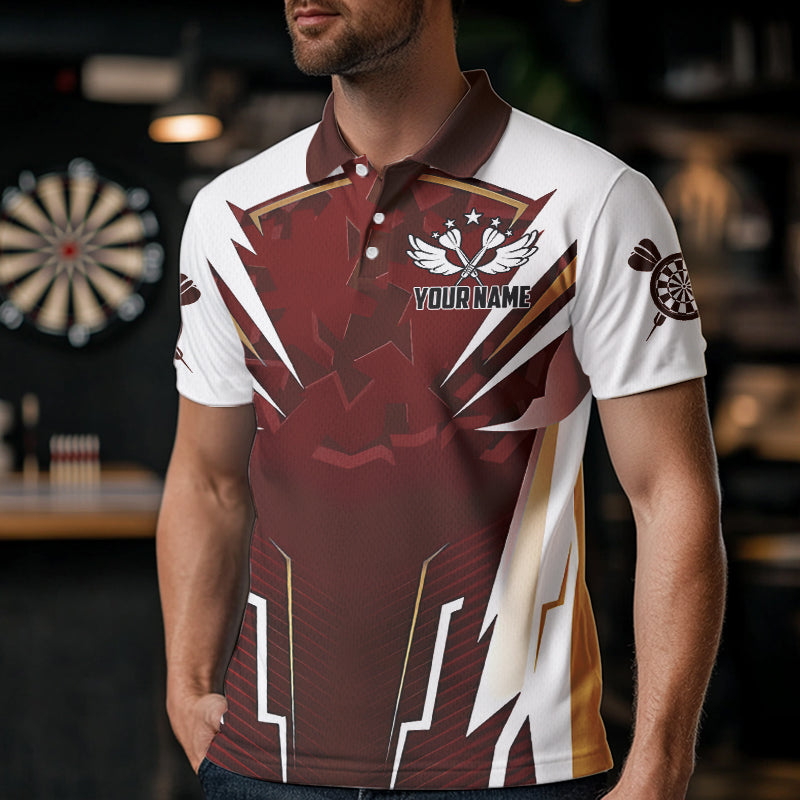 Personalized Wine Red And White Dart Shirts For Men Custom Team Darts Jerseys Polo & Quarter Zip TDM3701