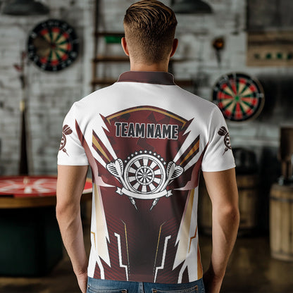 Personalized Wine Red And White Dart Shirts For Men Custom Team Darts Jerseys Polo & Quarter Zip TDM3701