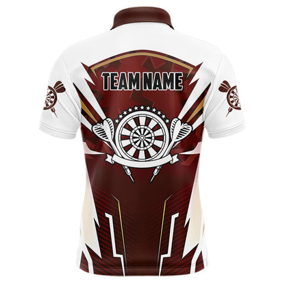 Personalized Wine Red And White Dart Shirts For Men Custom Team Darts Jerseys Polo & Quarter Zip TDM3701