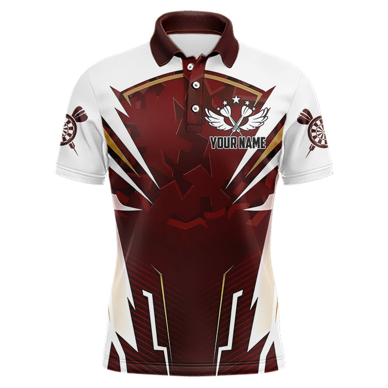 Personalized Wine Red And White Dart Shirts For Men Custom Team Darts Jerseys Polo & Quarter Zip TDM3701
