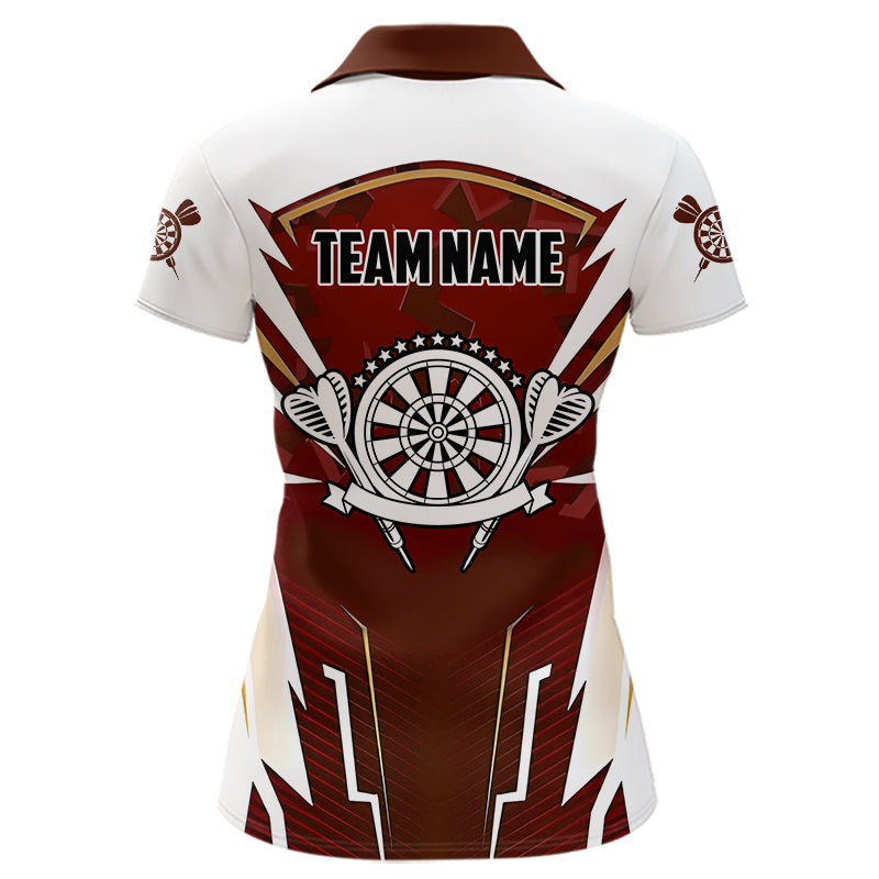 Personalized Wine Red And White Dart Shirts For Women Custom Team Darts Jerseys Polo & Quarter Zip TDM3701