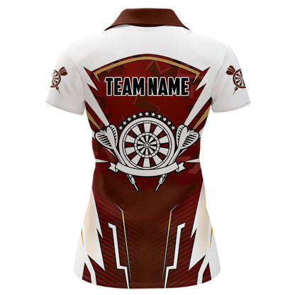 Personalized Wine Red And White Dart Shirts For Women Custom Team Darts Jerseys Polo & Quarter Zip TDM3701